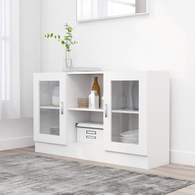 vidaXL - Vitrinekast - 120x30,5x70 - cm - bewerkt - hout - wit