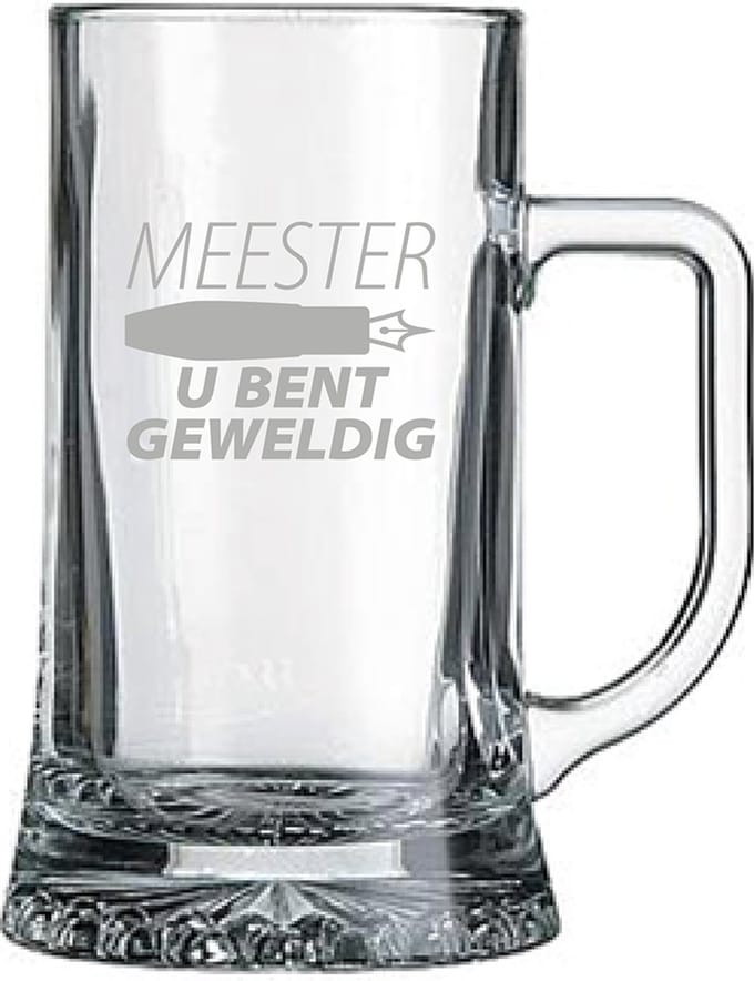 Gegraveerde bierpul 50cl Meester u bent geweldig