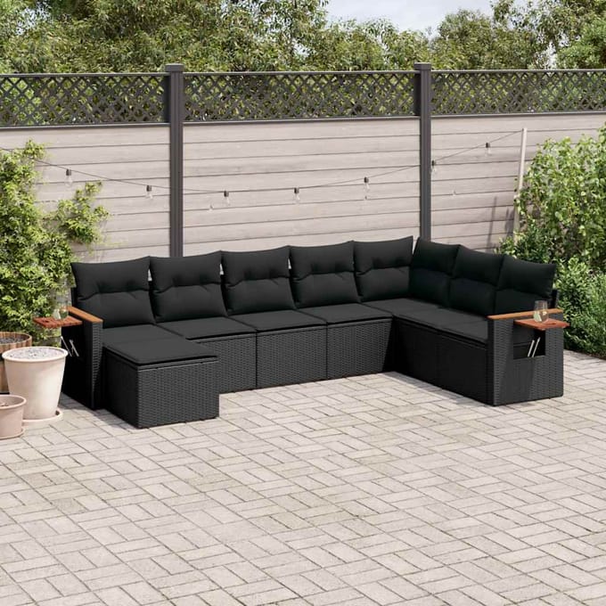 vidaXL - 8-delige - Loungeset - met - kussens - poly - rattan - zwart