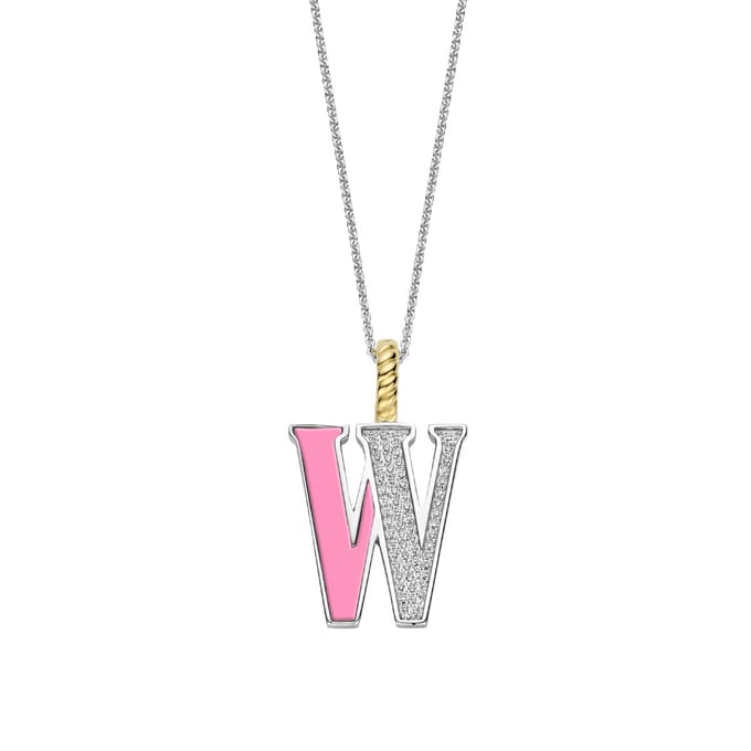 TI SENTO Dames Hanger - 925 zilver - Letter W - Roze - 6840PI_W