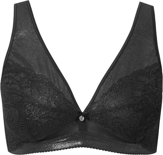 Ulla Popken - Dames - Steunbeha metallic effect zonder beugels - Zwart - Maat 110F