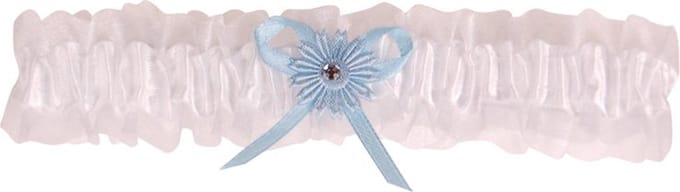 Kousenband grote maat - wit met blauw bloemetje en strass