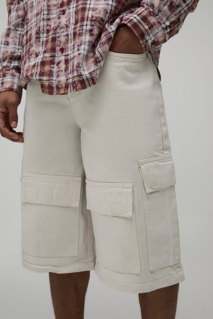 Wijde Cargo Jeans Met Ritssluiting Afneembare Pijpen | Stone | Size 38
