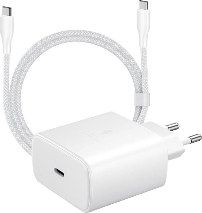45w oplader usb C + usb C naar usb C kabel 2 meter - snellader - super fast charger - wit