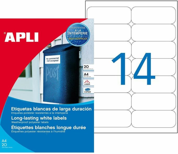 Stickers/etiketten Apli Wit 20 Lakens 99,1 x 38,1 mm
