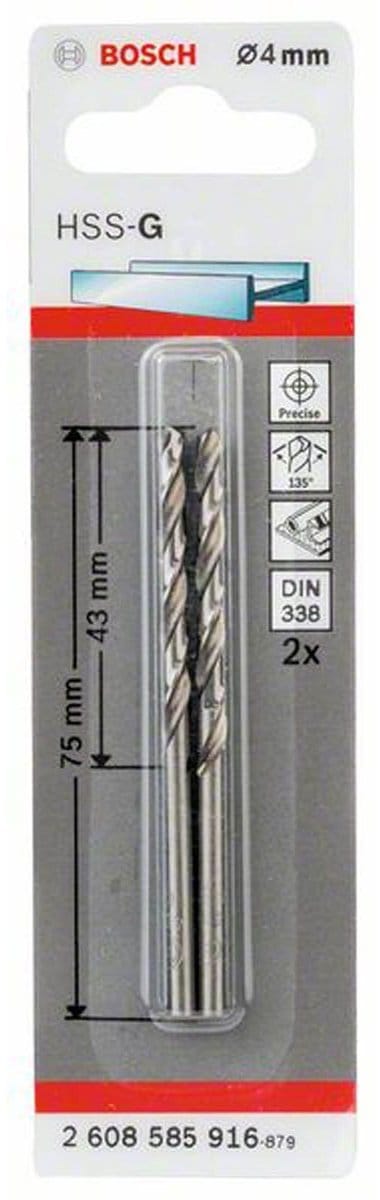 Bosch - Metaalboren HSS-G, Standard 4 x 43 x 75 mm