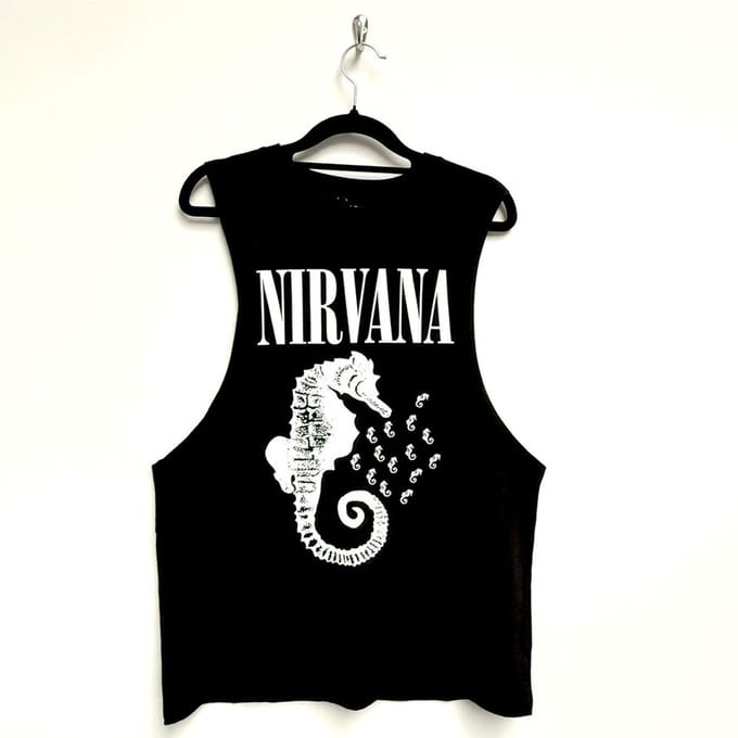 Nirvana - Seahorse & Logo Mono Tanktop - S - Zwart