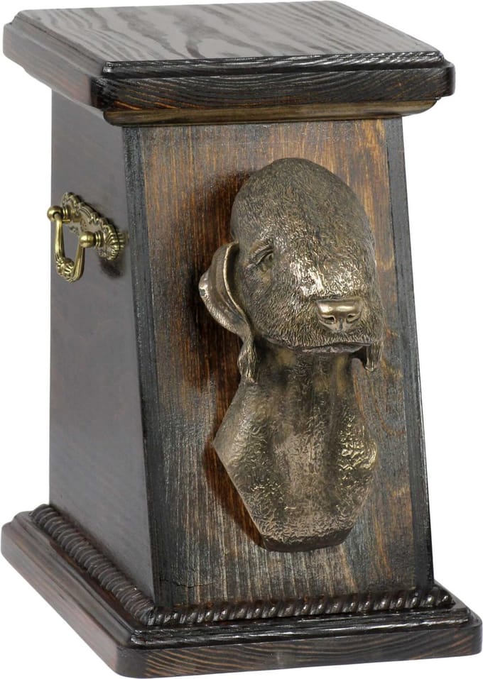 Elegante urn voor hondenas met beeld van Bedlington Terrier
