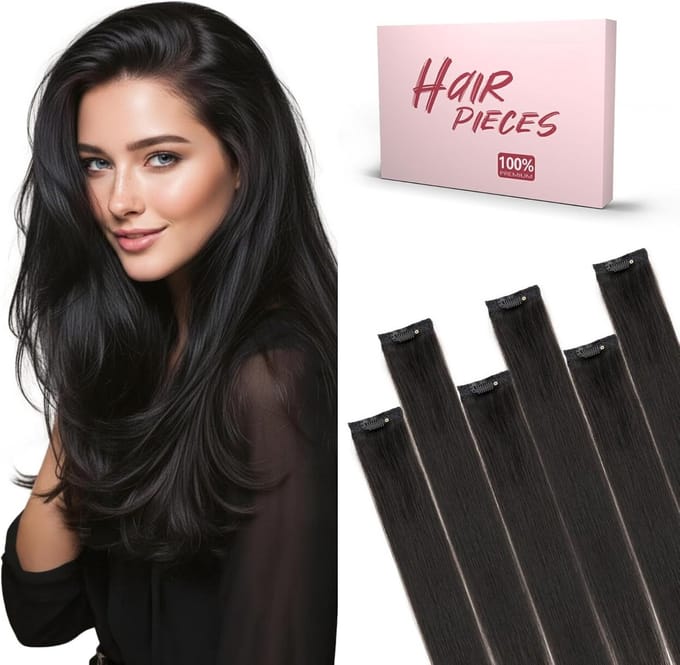 Echt Remy Menselijk Haar Clip-in Extensions 45 cm Glad Onzichtbaar Zwart
