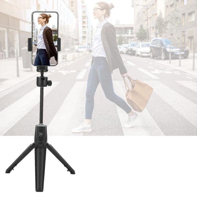 Trépied Selfie Stick 2 en 1 avec Télécommande pour Android pour Téléphone Mobile iOS blanc