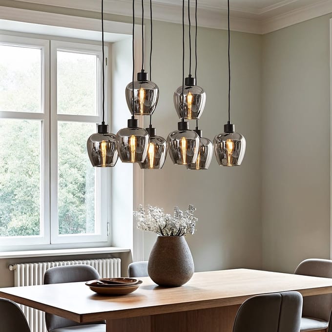 LumenXL 8-lichts hanglamp zwart - smoke grijs glas - Sidney
