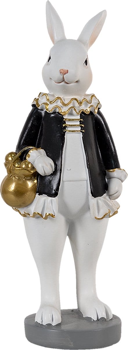 Clayre & Eef Beeld Konijn 7x7x20 cm Zwart Wit Polyresin Woonaccessoires