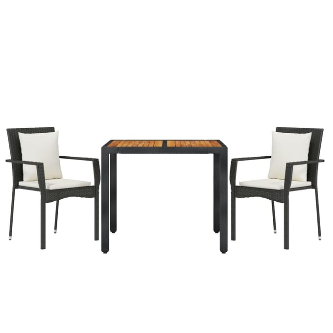vidaXL - 3-delige - Tuinset - met - kussens - poly - rattan - zwart
