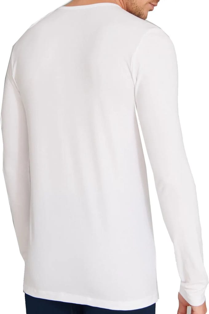 Heren shirt Lange mouw - 100% katoen - Aansluitend ondershirt mannen - Wit / M