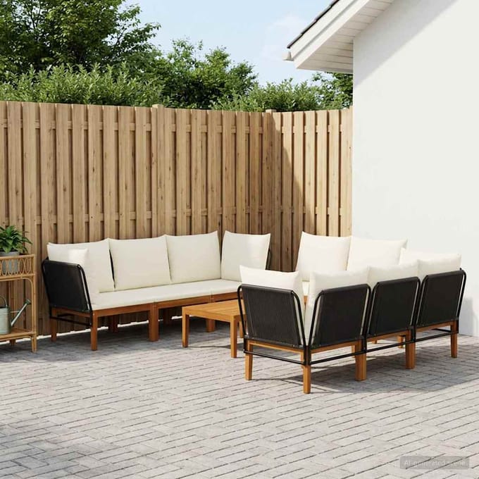 vidaXL - 9 - st - Massief - acaciahout - & - touw - Naturel