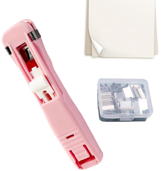Nietmachine Zonder Nietjes - Papierbinder - Documenten Binden - Drukknop Mechanisme - 45 Vellen - Roze
