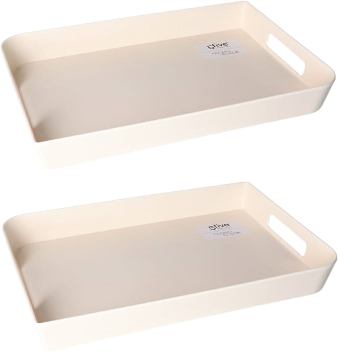 5Five - 2x stuks - Dienblad - met handvatten - creme wit - 45 x 30 cm - Serveerblad - kunststof - rechthoek