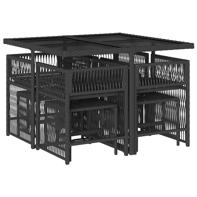 vidaXL - 9-delige - Tuinset - poly - rattan - zwart
