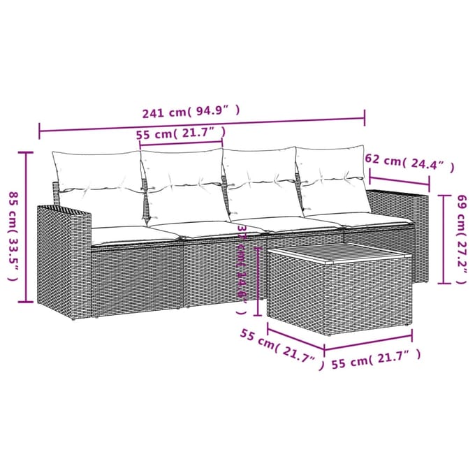 vidaXL - 5-delige - Loungeset - met - kussens - poly - rattan - grijs