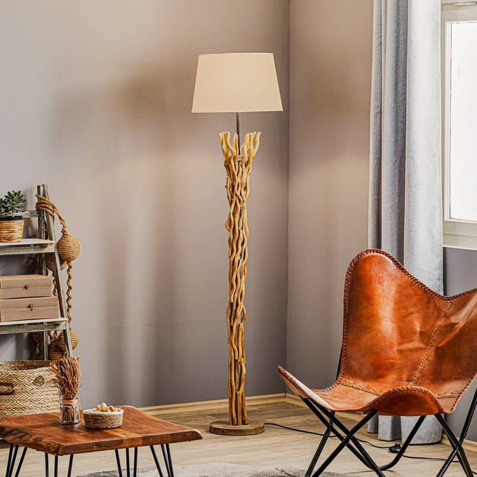 ONLI Vloerlamp Agar met stoffen kap en houten element