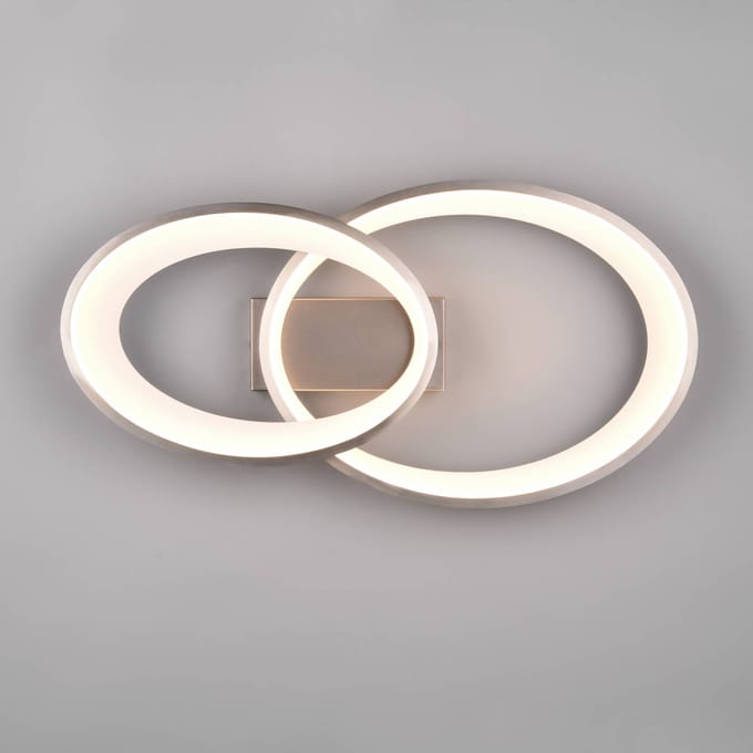 Reality Leuchten LED plafondlamp Malaga met 2 ringen, mat nikkel