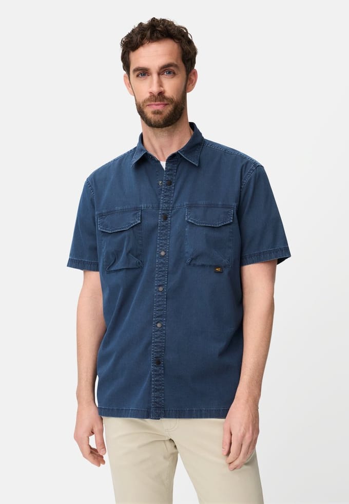 camel active Overhemd met klepzakken - Maat menswear-L - Indigoblauw