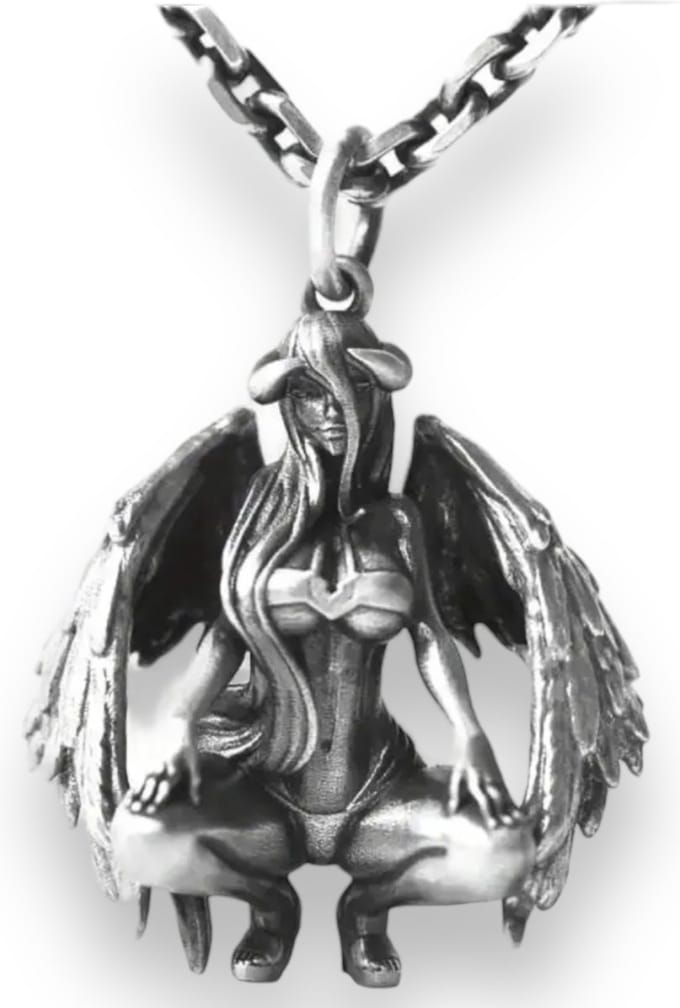 Duivelse Figuur van Zilver - Duivel Achtige Vrouw Figuur Ketting