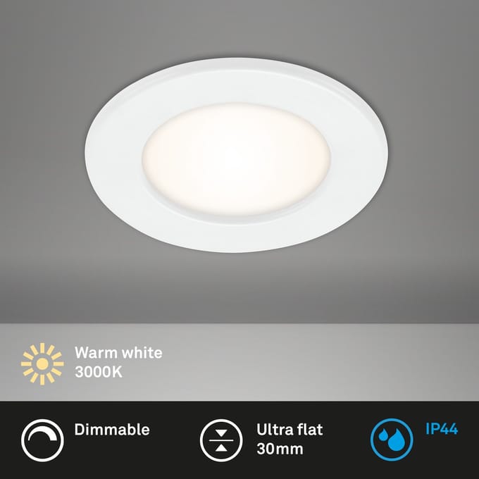 BRILONER - LED inbouwarmatuur - badkamerlamp - dimbaar - IP44 - 6W - warm wit - wit - Ø11,5 cm
