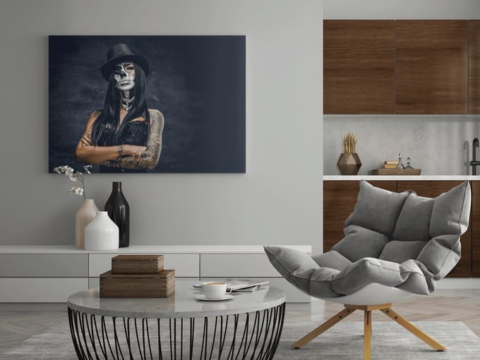 Canvas Schilderij - Vrouw - Tatoeage - Wall Art - 90x60x2 cm