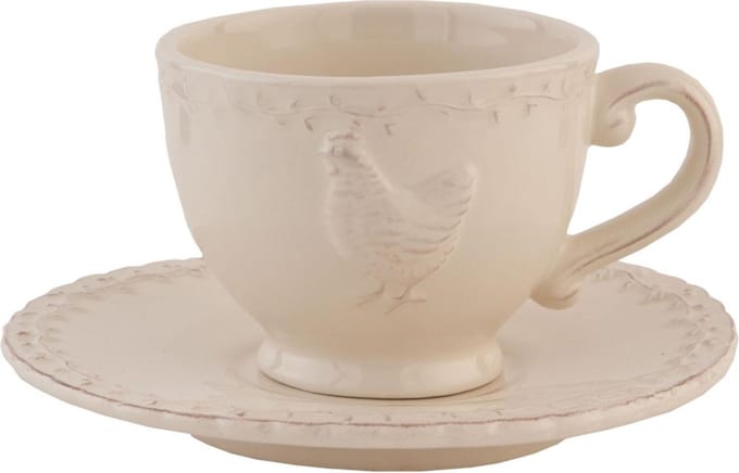 Clayre & Eef Kop en Schotel 200 ml Beige Keramiek Kip