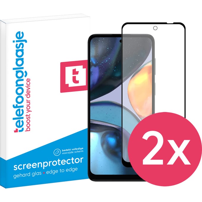 DuoPack: Motorola Moto G22 screenprotector gehard glas Edge to Edge