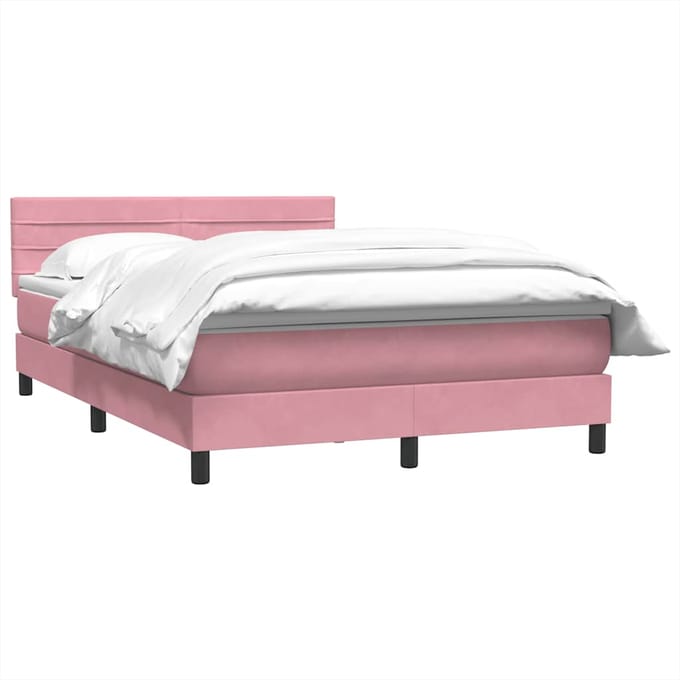 vidaXL - Boxspring - met - matras - fluweel - roze - 140x220 - cm