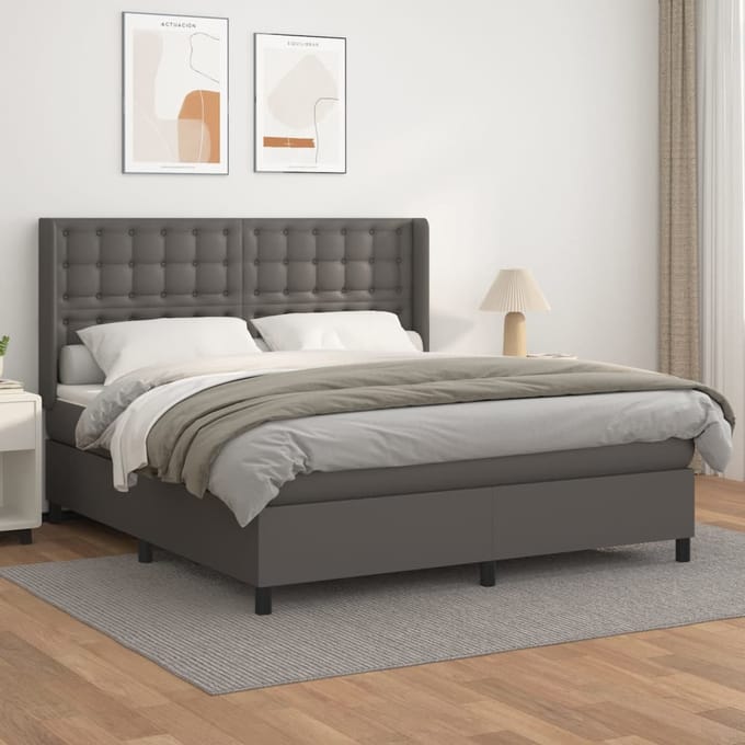 vidaXL - Boxspring - met - matras - kunstleer - grijs - 160x200 - cm