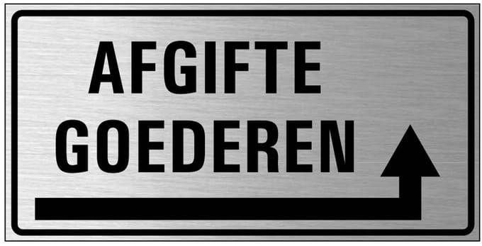 Afgifte goederen rechts bord, geborsteld aluminium 200 x 100 mm