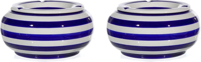 Stormasbak - 2x - blauw/wit - rond - terras asbak - 23 cm - keramiek