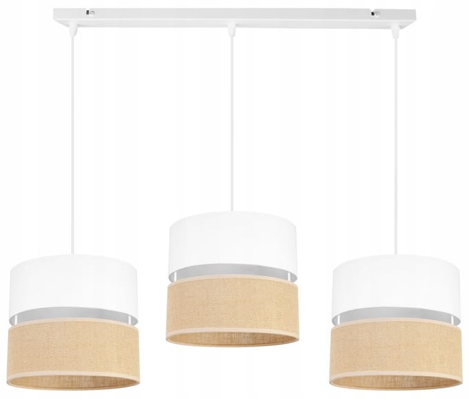 Hanglamp Jute 3-lichts, Boho Stijl, Beige/Wit, Verstelbaar