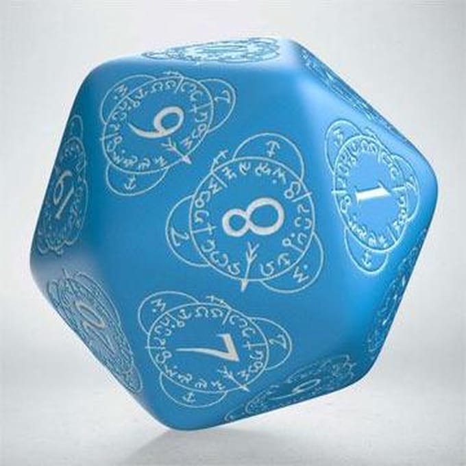 Q-Workshop dobbelsteen D20 level counter blauw wit voor spellen.