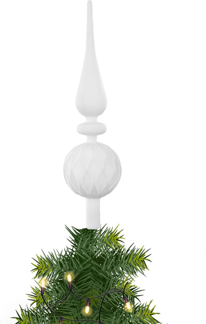 Inge Christmas Goods kerstboom piek gedecoreerd - wit - glas - 31 cm