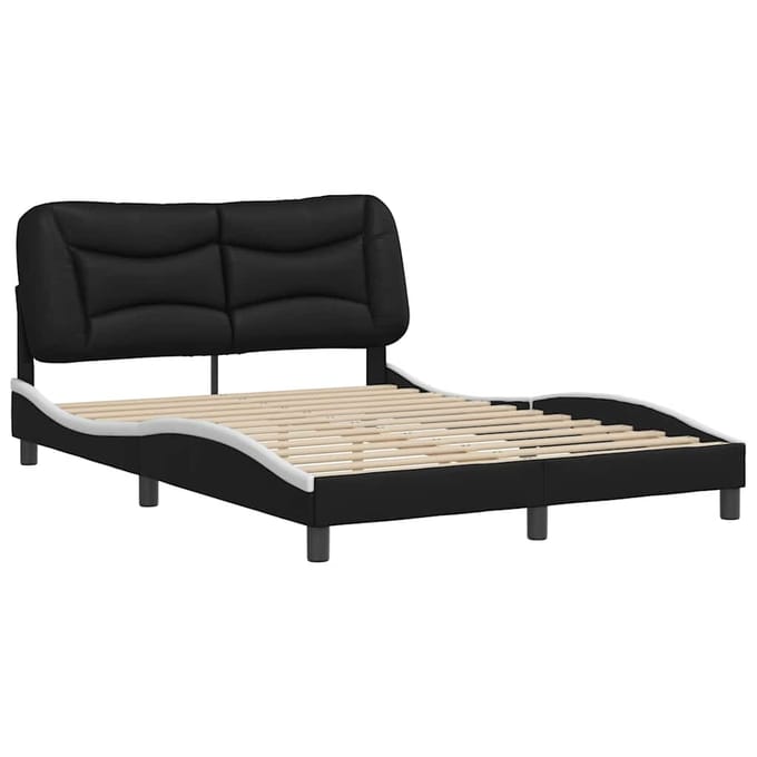 vidaXL - Bedframe - zonder - matras - "Hvar" - kunstleer - zwart - en - wit - 140x190 - cm