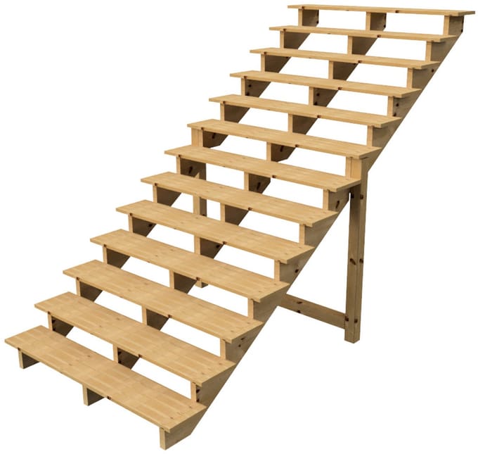 BERLIN Houten Buitentrap - 13 Open Treden 224 cm Hoog - 160 cm Breed