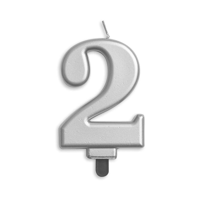Cijfer kaars '2' Zilver