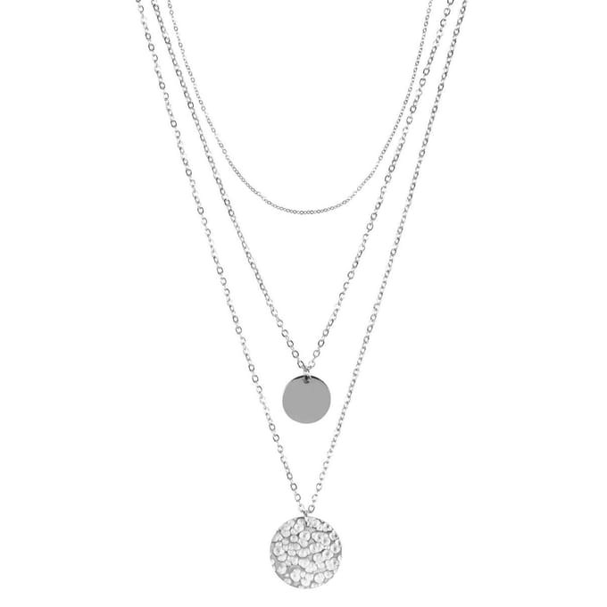 Chic by Lirette - Ketting 3-laags Muntjes Gehamerd RVS-Zilver