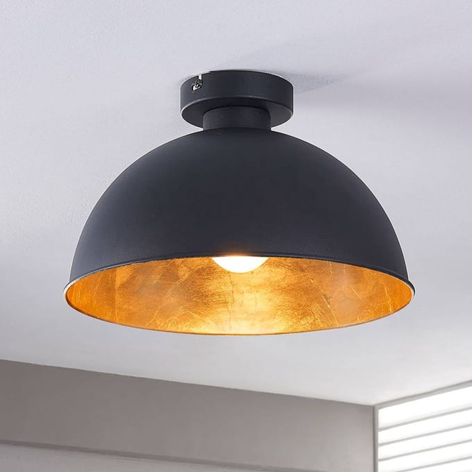 Lindby - plafondlamp - 1licht - Metaal - H: 26 cm - E27 - zwart, goud mat
