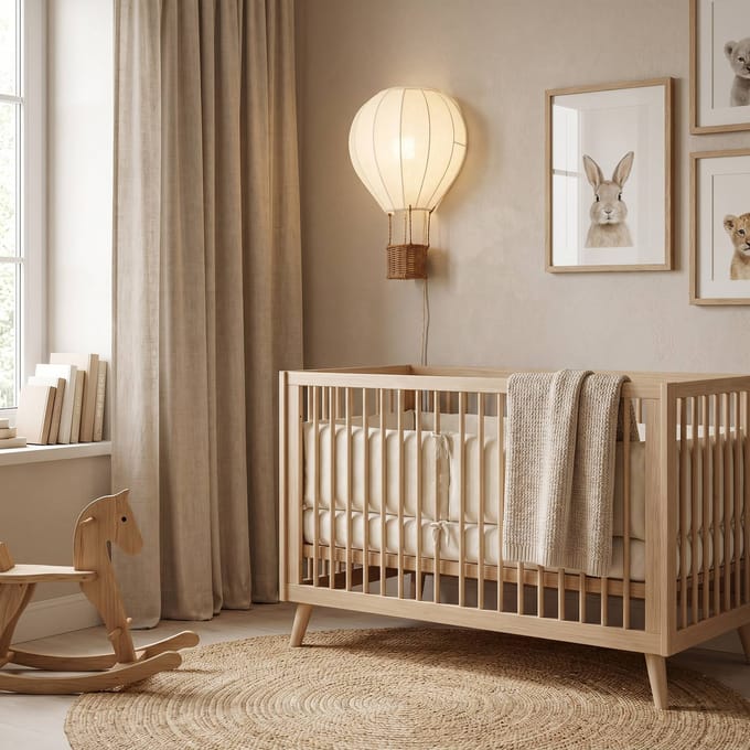Lindby Aeris wandlamp voor kinderen, beige, 44 cm, textiel, E27