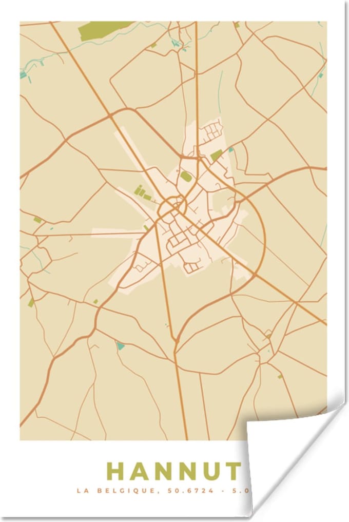 Poster Kaart - België - Hannut - Plattegrond - Stadskaart - 60x90 cm