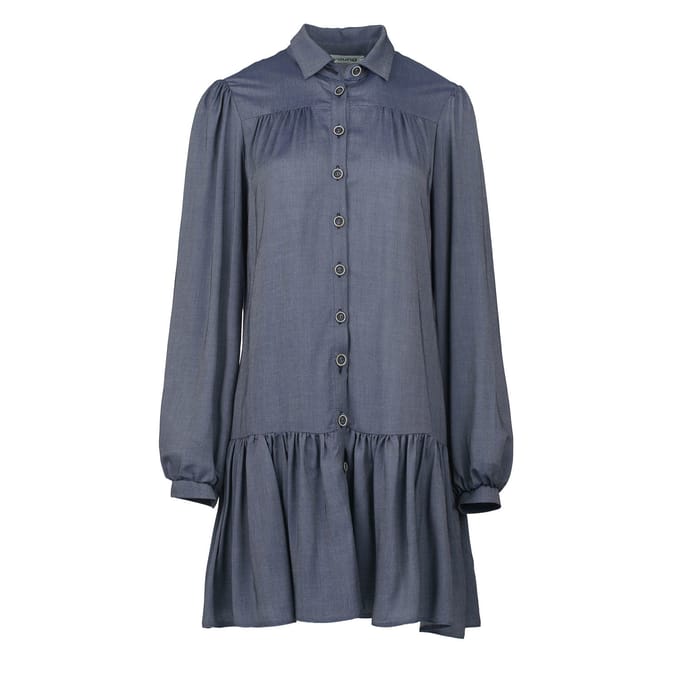 Blauwe denim stijl jurk met knopen