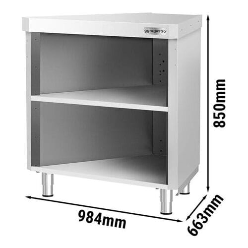 GGM Gastro Eckarbeitsschrank KOPENHAGEN - 984mm - 45° Innen - Edelstahl