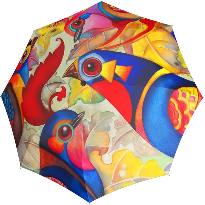 doppler Paraplu Modern.Art Long Automatic Birdie Blauw Veelkleurig