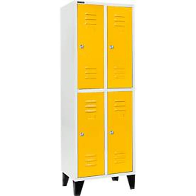 Schäfer Shop Select Kledinglocker, 2 x 2 compartimenten, 300 mm, met poten, cilinderslot, Deur koolzaadgeel