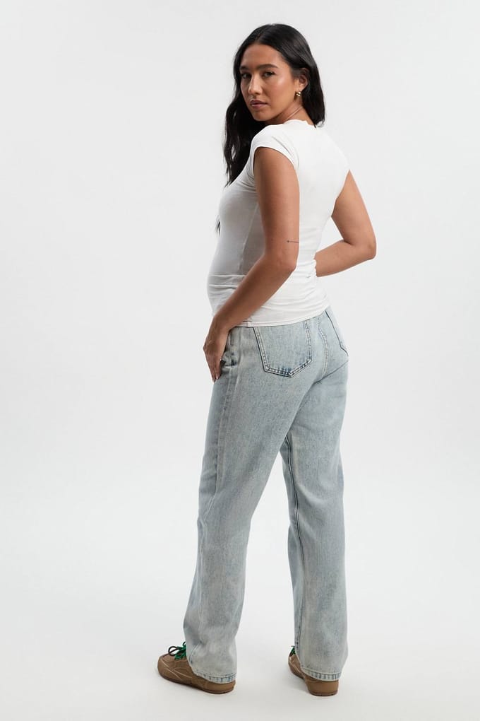 boohoo Dames Zwangerschapsjeans Over-de-Bump met rechte pijp | Light Blue | Maat: 18